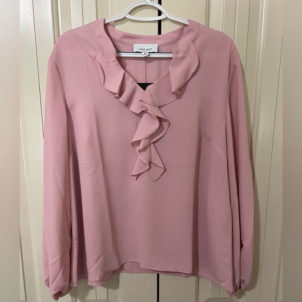 Nine West Ruffle Blouse, Lilly pink, never worn, brand new with tags